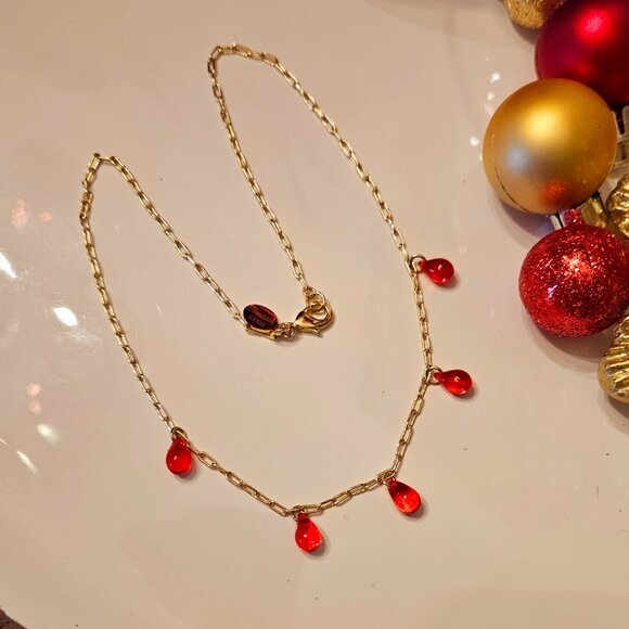 SALE!! Smooth Red Teardrop Crystal Necklace with 14K Gold-Filled link Chain - Picture 4 of 5